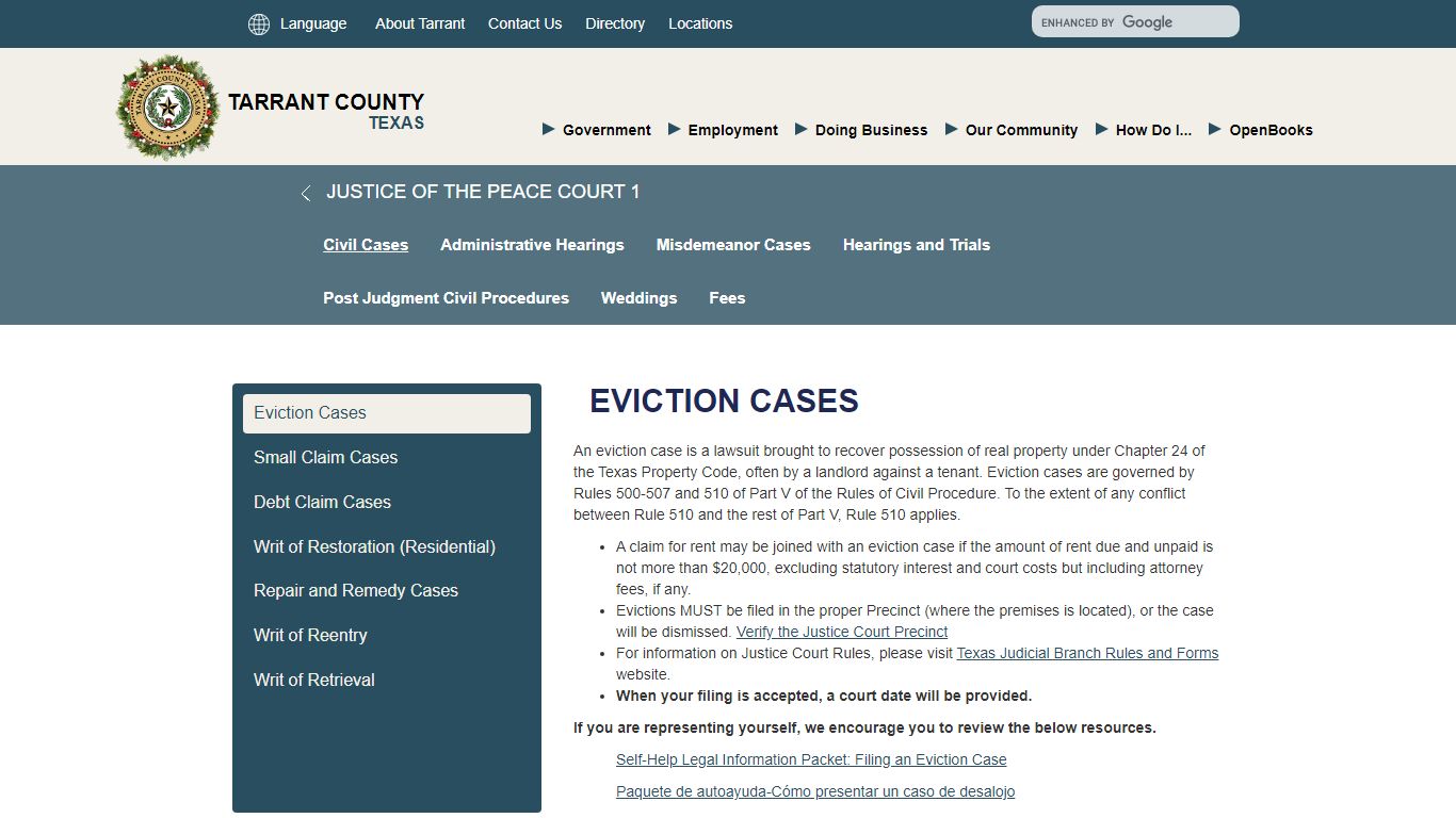 Eviction Cases - Tarrant County TX